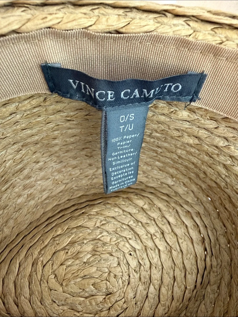 Vince Camuto Tan Straw Fedora with Black Trim